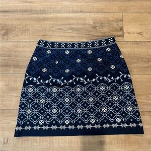 Ann Taylor LOFT Blue and White Embroidered Skirt
